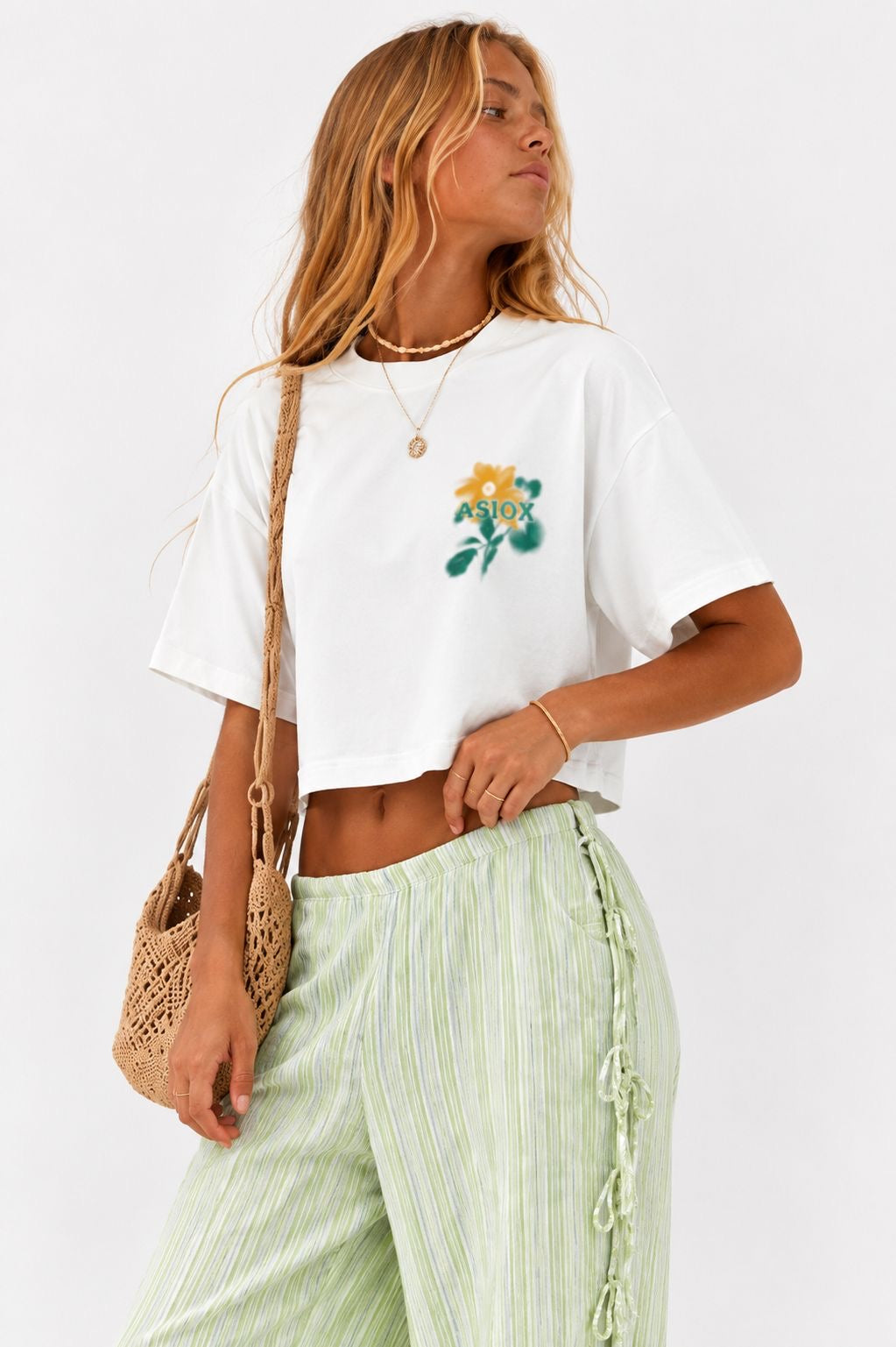 ASIOX CAMISETA CROP GREEN